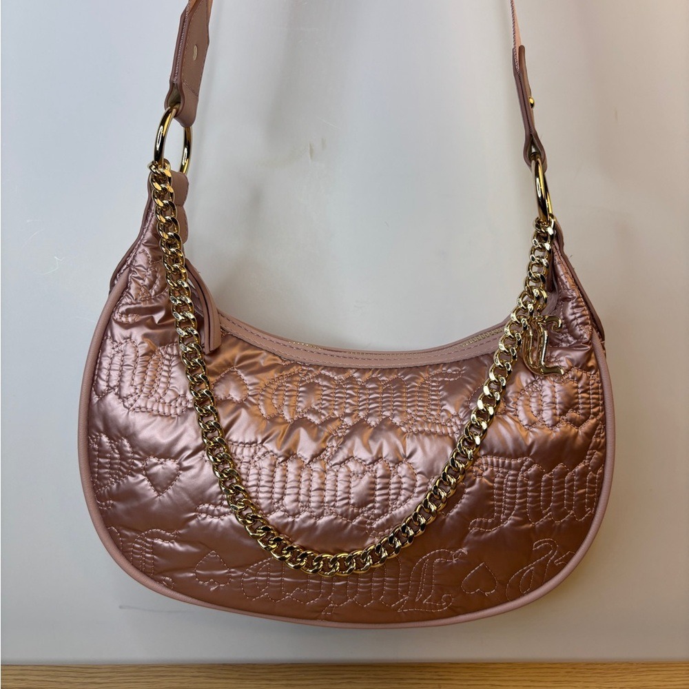 Juicy Couture Elegant Half Moon Pink Quilted Bag w/Gold‎ Tone Chain NWOT